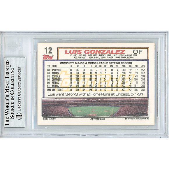 Luis Gonzalez Signed 1992 Topps Gold Rookie Baseball Card Beckett Autographed - Picture 2 of 5